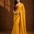 Yellow solid sari bandhani blouse print satin embellished ready to wear saree