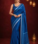 Blue satin printed border ready to wear saree