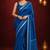 Blue satin printed border ready to wear saree