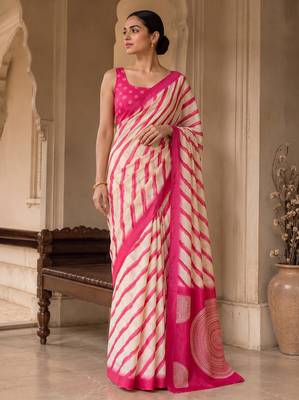 Pink pure georgette leheriya ready to wear saree 1