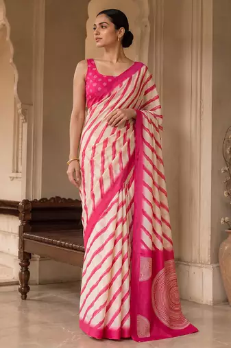 Pink pure georgette leheriya ready to wear saree