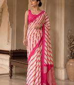 Pink pure georgette leheriya ready to wear saree