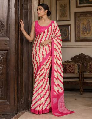 Pink pure georgette leheriya ready to wear saree 3