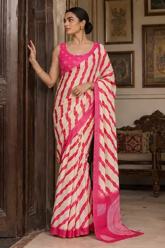 Pink pure georgette leheriya ready to wear saree