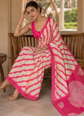 Pink pure georgette leheriya ready to wear saree 4