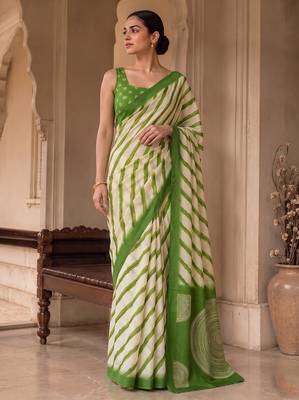 Green pure georgette leheriya ready to wear saree 1