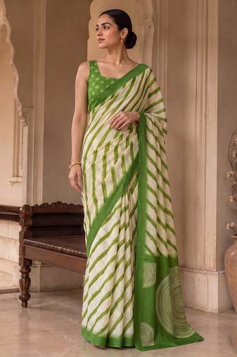 Green pure georgette leheriya ready to wear saree