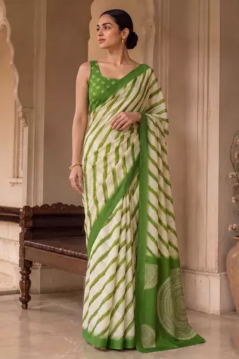 Green pure georgette leheriya ready to wear saree