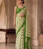 Green pure georgette leheriya ready to wear saree