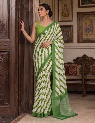 Green pure georgette leheriya ready to wear saree 2
