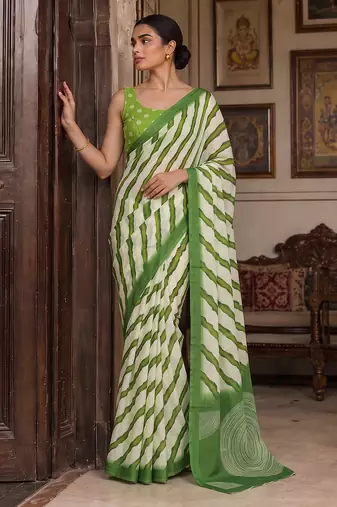Green pure georgette leheriya ready to wear saree