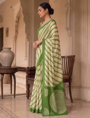 Green pure georgette leheriya ready to wear saree 3