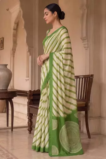 Green pure georgette leheriya ready to wear saree