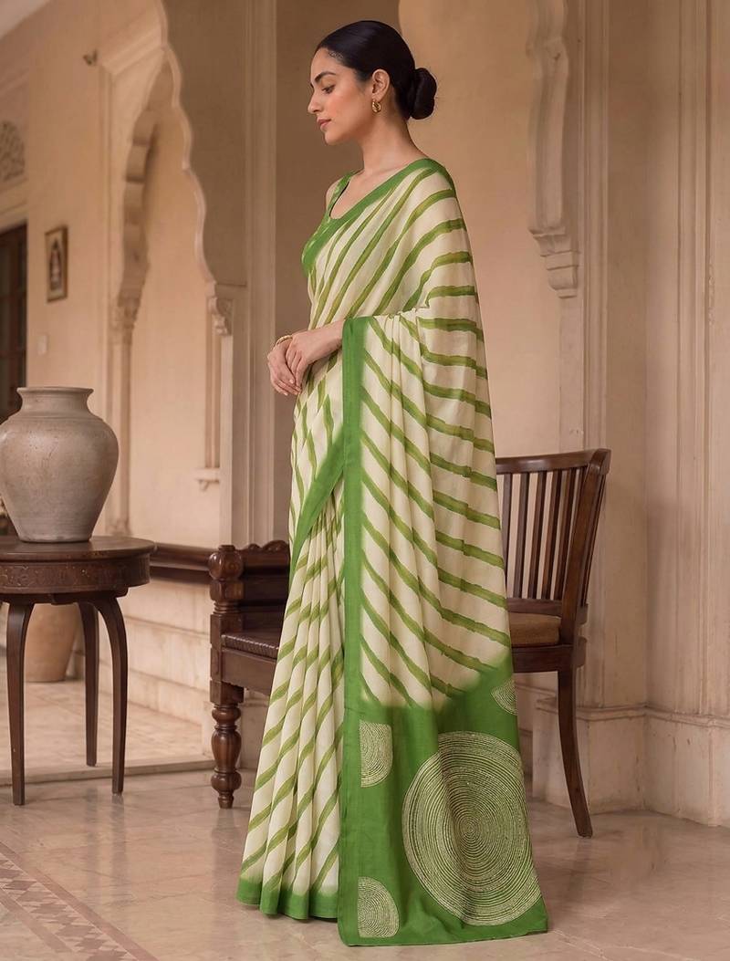 Green pure georgette leheriya ready to wear saree