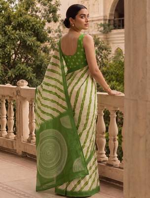 Green pure georgette leheriya ready to wear saree 4