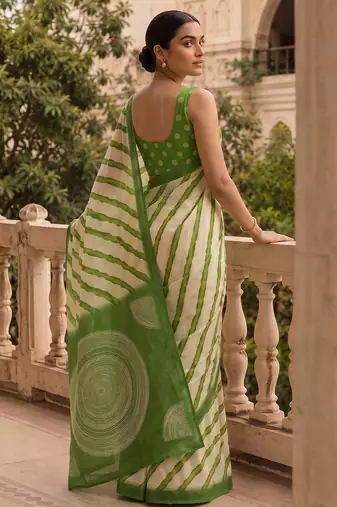Green pure georgette leheriya ready to wear saree