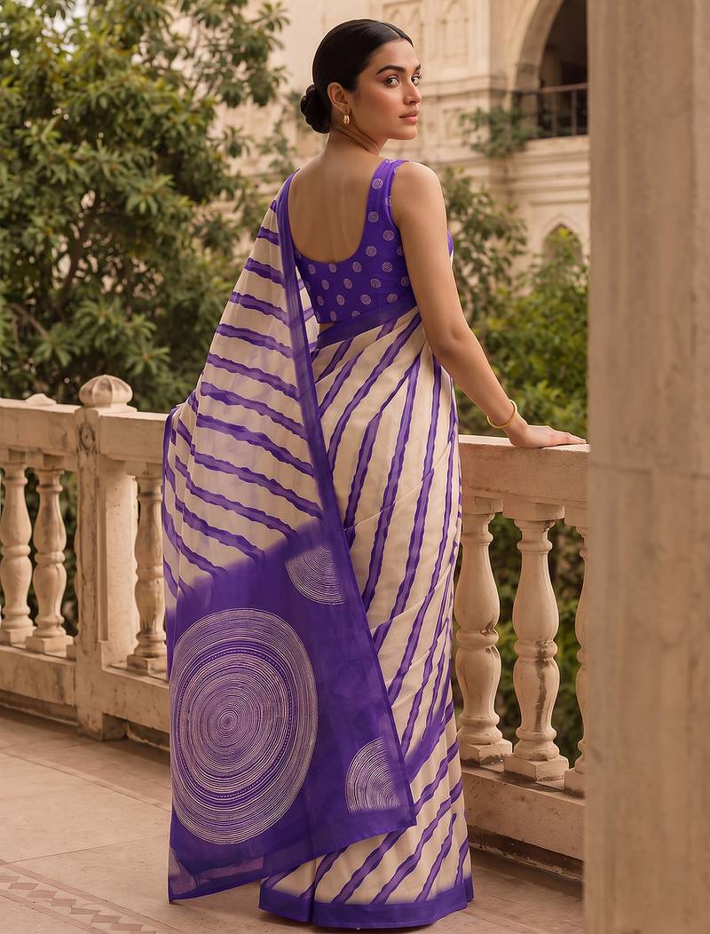 Violet pure georgette leheriya ready to wear saree
