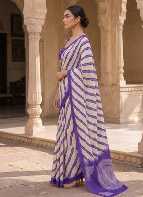 Violet pure georgette leheriya ready to wear saree 3