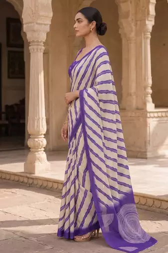 Violet pure georgette leheriya ready to wear saree