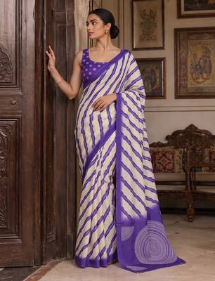 Violet pure georgette leheriya ready to wear saree 4