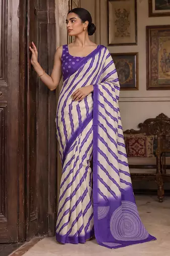 Violet pure georgette leheriya ready to wear saree