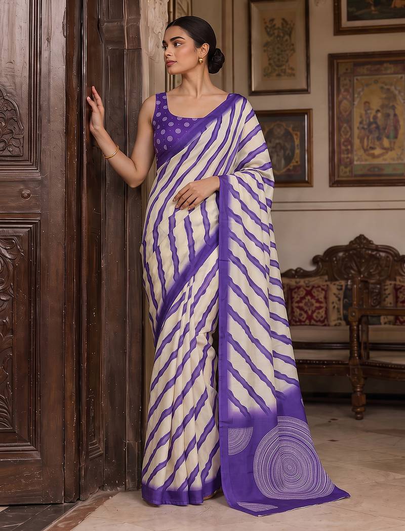 Violet pure georgette leheriya ready to wear saree