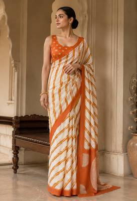 Orange pure georgette leheriya ready to wear saree 1