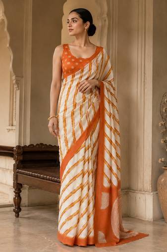 Orange pure georgette leheriya ready to wear saree