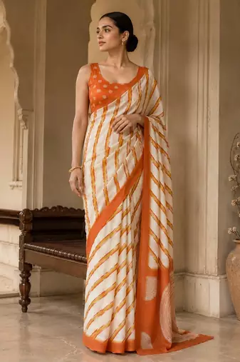 Orange pure georgette leheriya ready to wear saree