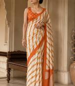 Orange pure georgette leheriya ready to wear saree