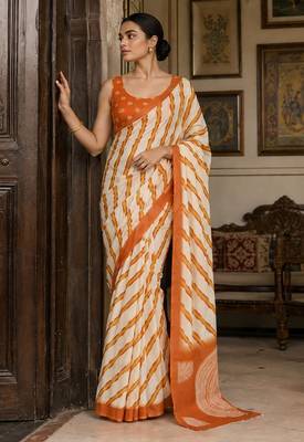 Orange pure georgette leheriya ready to wear saree 2