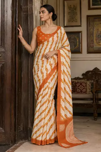 Orange pure georgette leheriya ready to wear saree