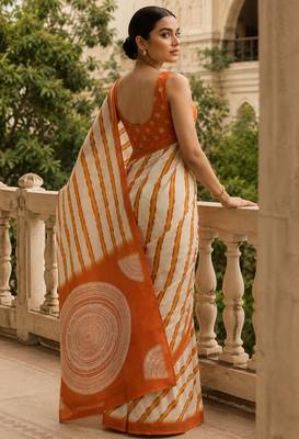 Orange pure georgette leheriya ready to wear saree 3