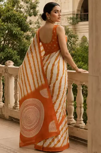 Orange pure georgette leheriya ready to wear saree