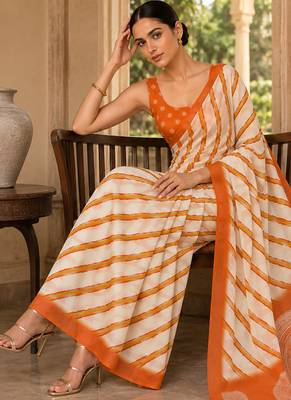 Orange pure georgette leheriya ready to wear saree 4