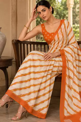 Orange pure georgette leheriya ready to wear saree
