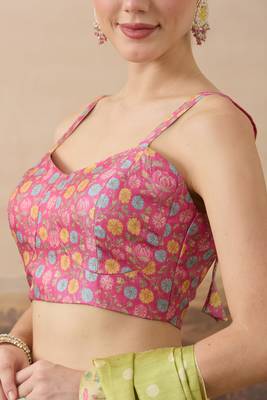 Pure silk polka dot and floral printed aari work pre-draped saree 4