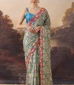 Pure silk kalamkari printed aari work pre-draped saree