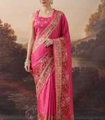 Pure silk floral printed ari work pre-draped saree
