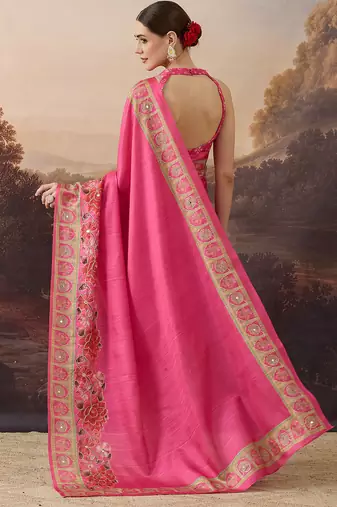 Pure silk floral printed ari work pre-draped saree