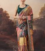 Pure silk floral printed aari work pre-draped saree