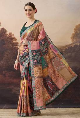 Pure silk floral printed aari work pre-draped saree 2