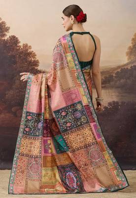 Pure silk floral printed aari work pre-draped saree 3