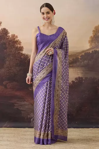 Pure silk checks printed ari work pre-draped saree