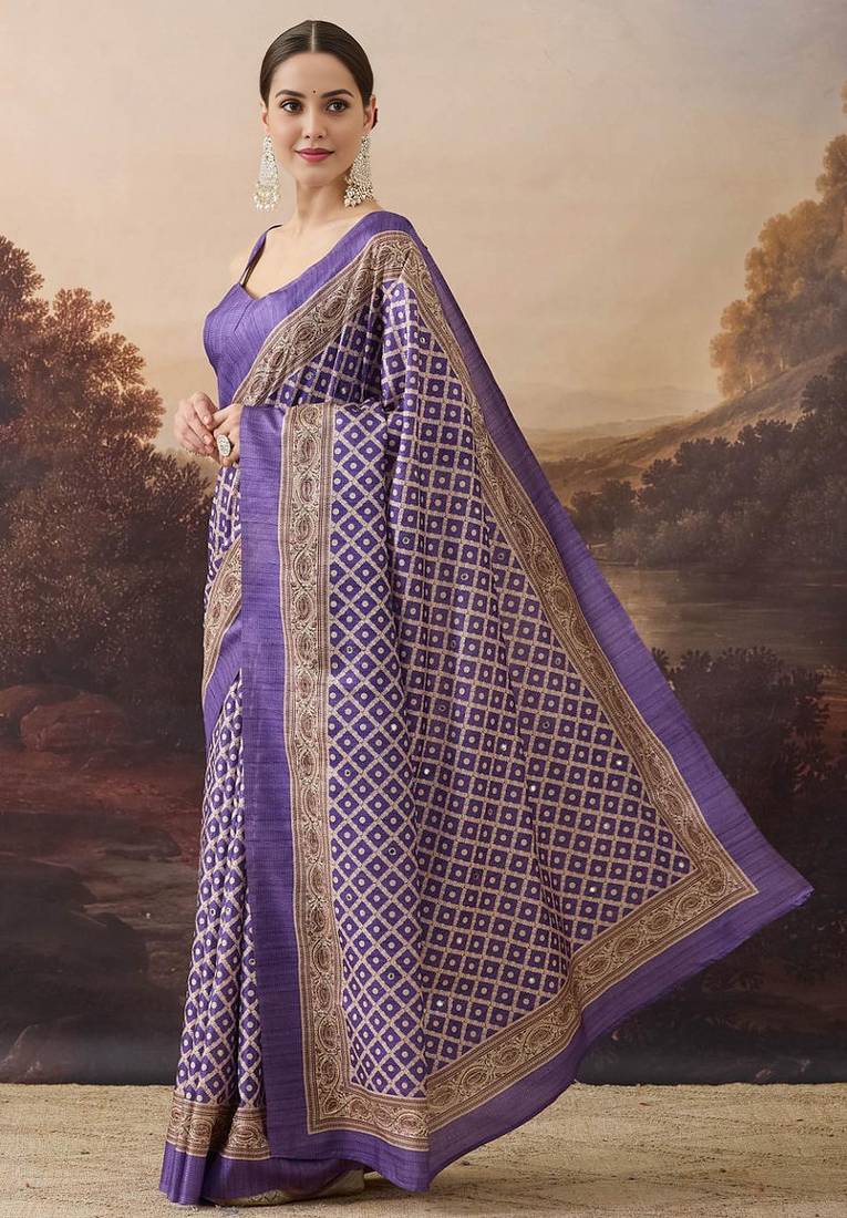 Pure silk checks printed ari work pre-draped saree