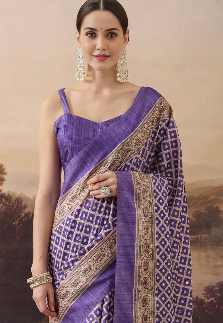 Pure silk checks printed ari work pre-draped saree