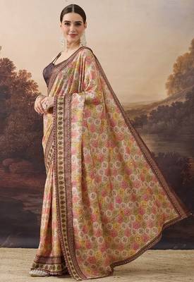 Pure silk geometric floral printed aari work pre-draped saree 2