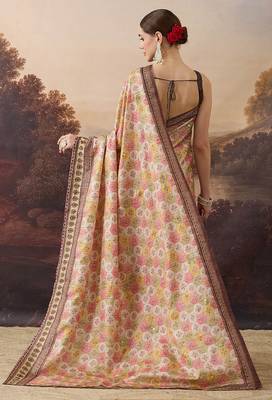 Pure silk geometric floral printed aari work pre-draped saree 3
