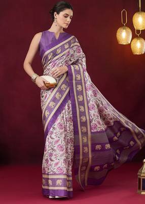 Floral printed art silk ready to wear saree 1