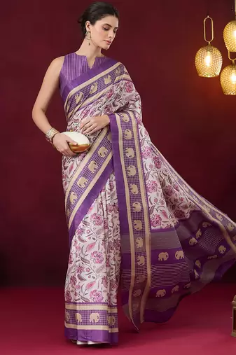Floral printed art silk ready to wear saree